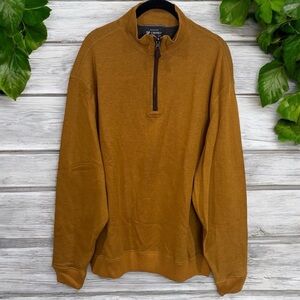 NWOT Daniel Cremieux Mustard and Brown Elbow Patch Quarter Zip Sweater Men's XL